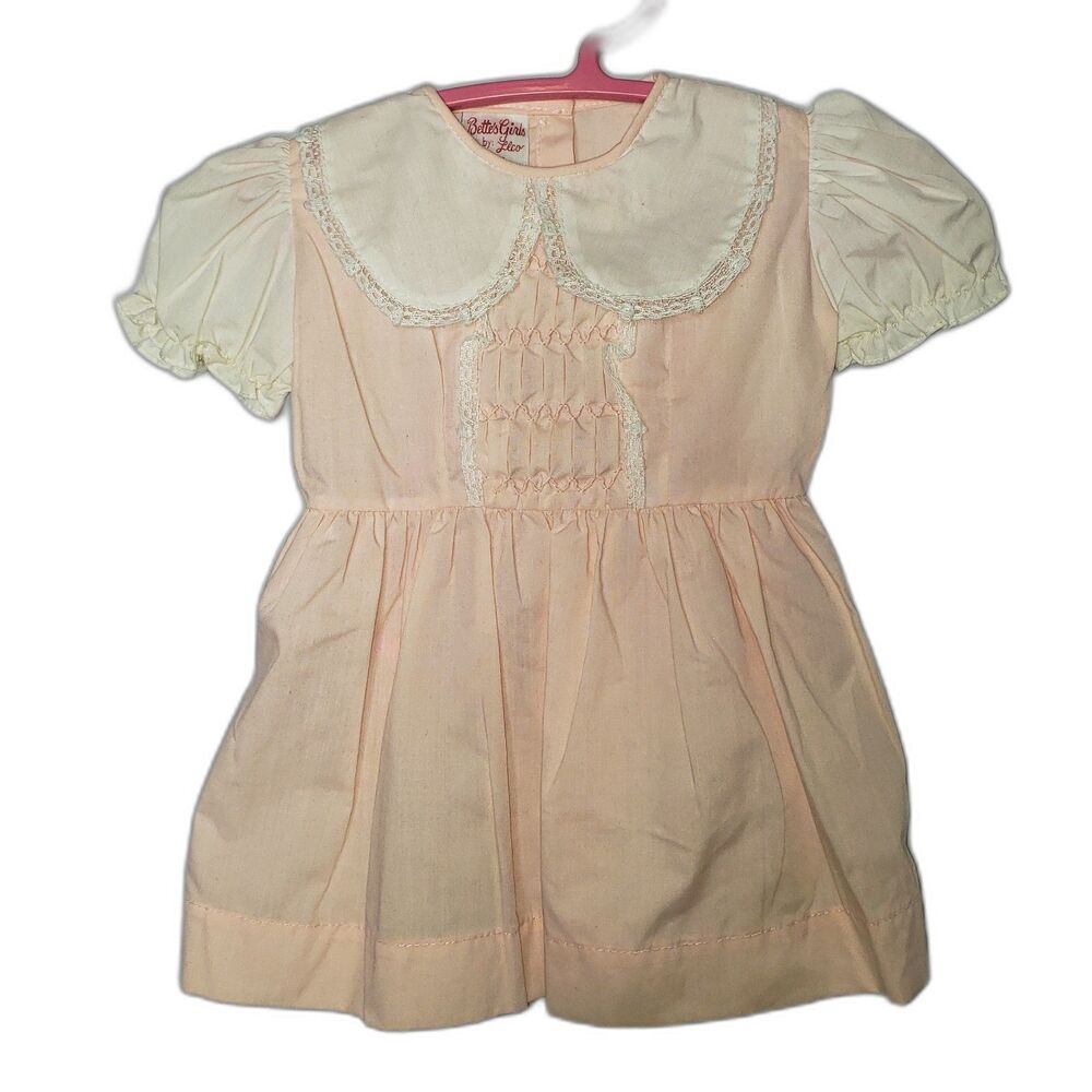 Vintage Bettes Girls Pink Dress with Puff Sleeves By Llco Girls Size 2T